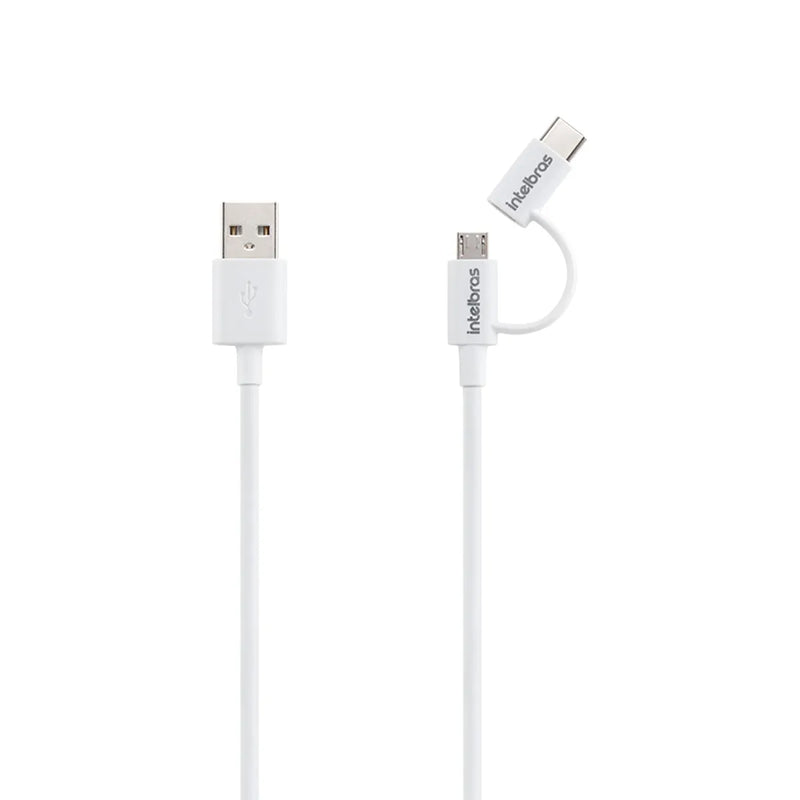 Cabo USB para Micro USB e USB-C 1,2m PVC branco Intelbras EUABC 12PB