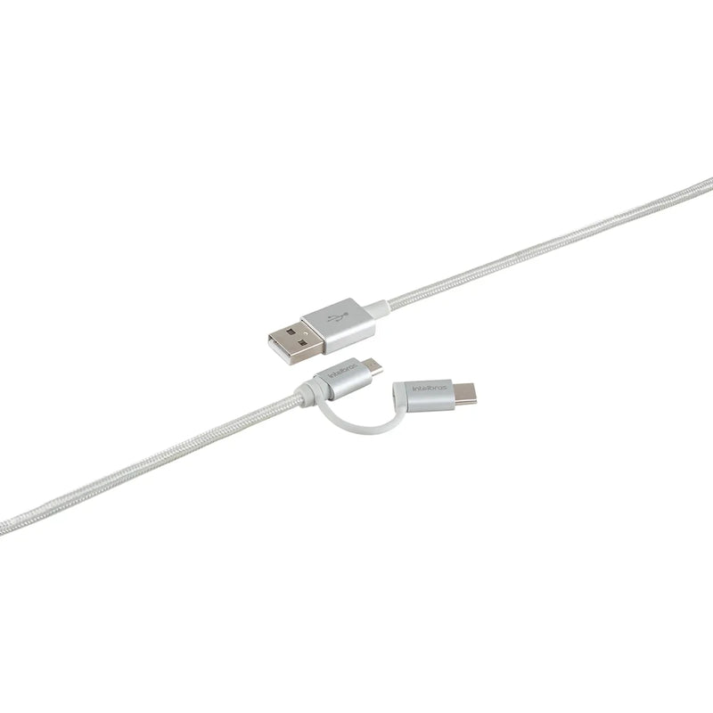 Cabo USB para Micro USB e USB-C 1,5m PVC nylon branco Intelbras EUABC 15NB