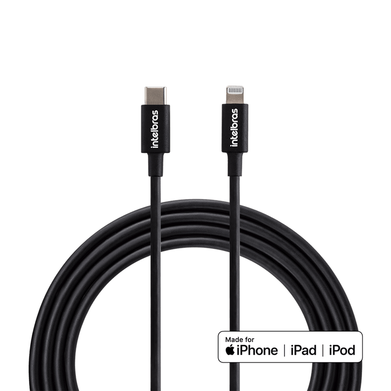 Cabo USB-C - Lightning 1,2m PVC Preto Intelbras EUCL 12PP