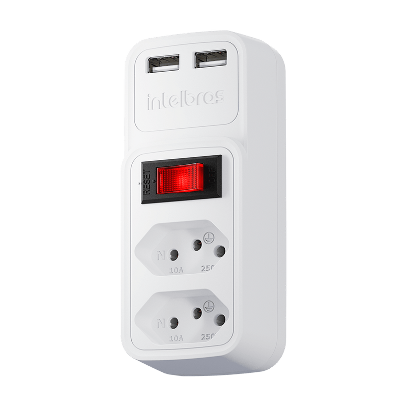 Adaptador Elétrico Branco 2 Tomadas 2 USB - EAC 202