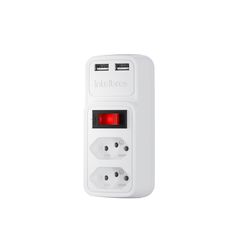 Adaptador Elétrico Branco 2 Tomadas 2 USB - EAC 202