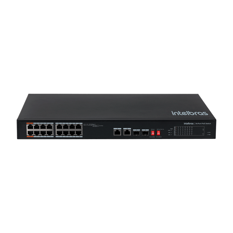 Switch Não Gerenciável 16 Portas Fast e 2 Portas SFP SF 1822 HI PoE Preto Intelbras