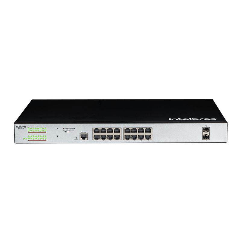 Switch Gerenciável 16 portas Gigabit e 2 Portas GBIC SG 1602 PoE Max Preto Intelbras