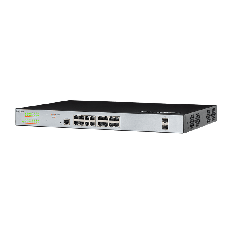 Switch Gerenciável 16 portas Gigabit e 2 Portas GBIC SG 1602 PoE Max Preto Intelbras