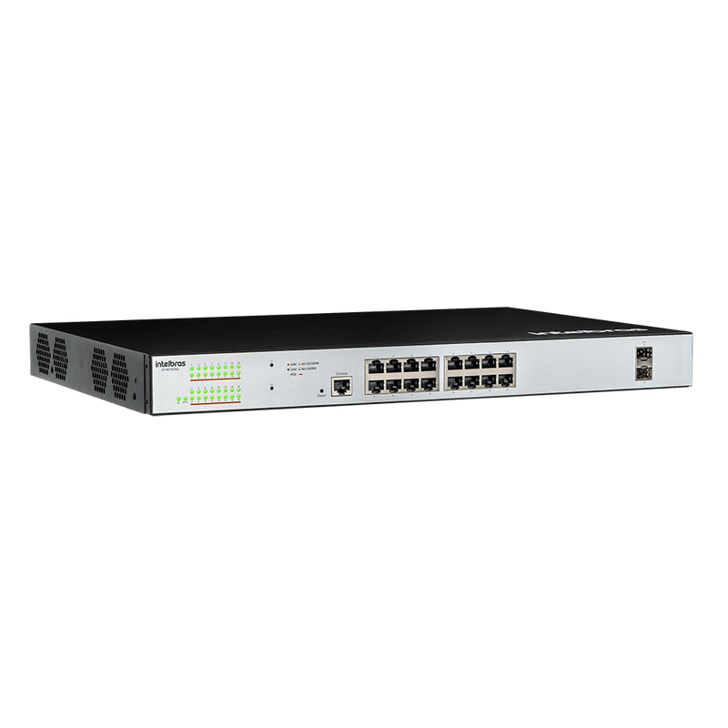 Switch Gerenciável 16 portas Gigabit e 2 Portas GBIC SG 1602 PoE Max Preto Intelbras